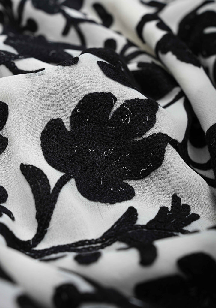 Half Jaal Kashmiri Aari Embroidered Floral Saree in White Georgette