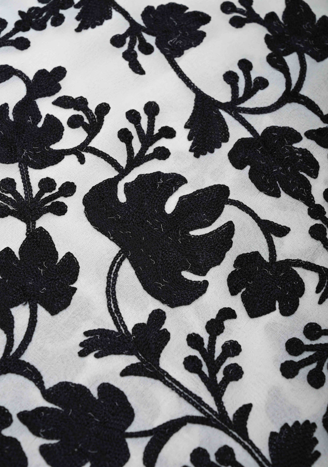 Half Jaal Kashmiri Aari Embroidered Floral Saree in White Georgette