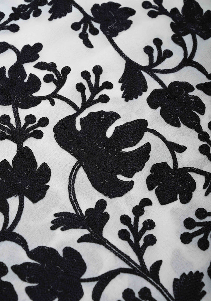 Half Jaal Kashmiri Aari Embroidered Floral Saree in White Georgette