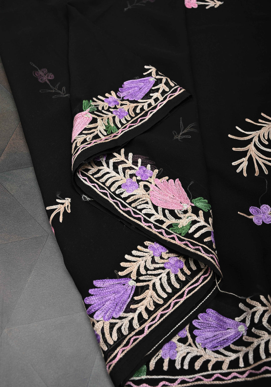 Black Kashmiri Aari Georgette Saree with Floral Embroidery