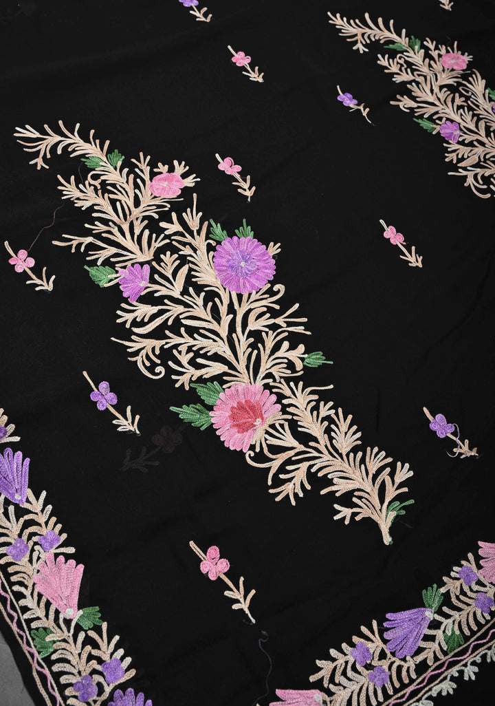 Black Kashmiri Aari Georgette Saree with Floral Embroidery