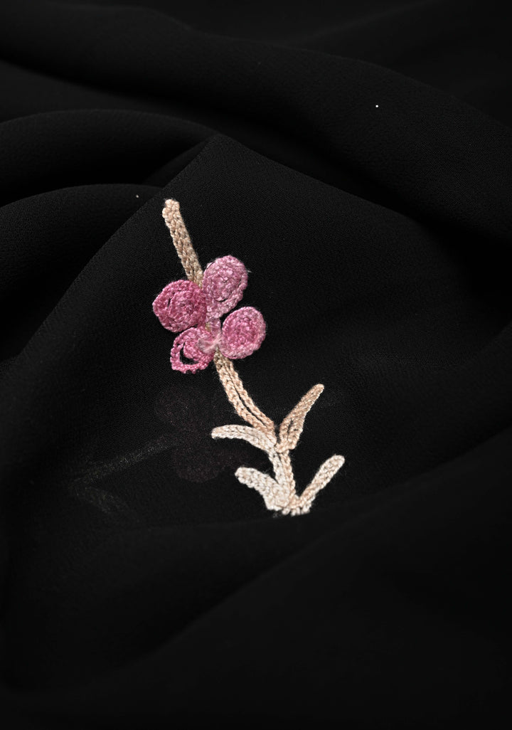 Black Kashmiri Aari Georgette Saree with Floral Embroidery