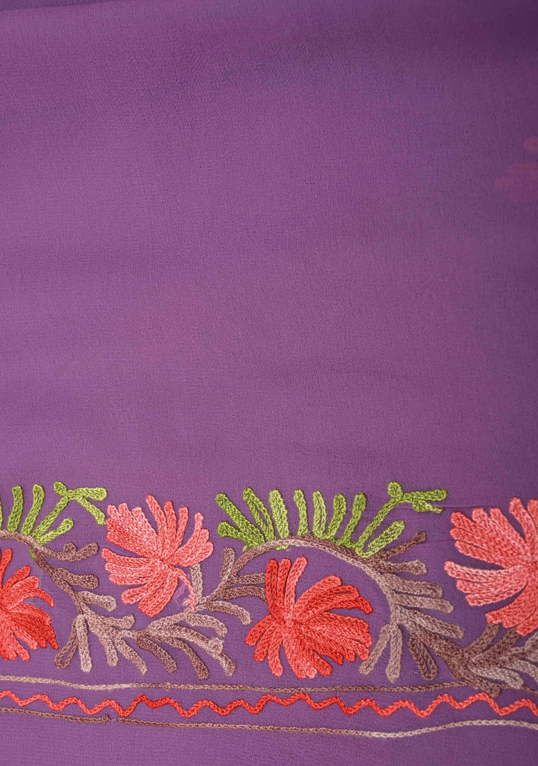 Dusty Purple Kashmiri Aari Georgette Saree with Floral Embroidery