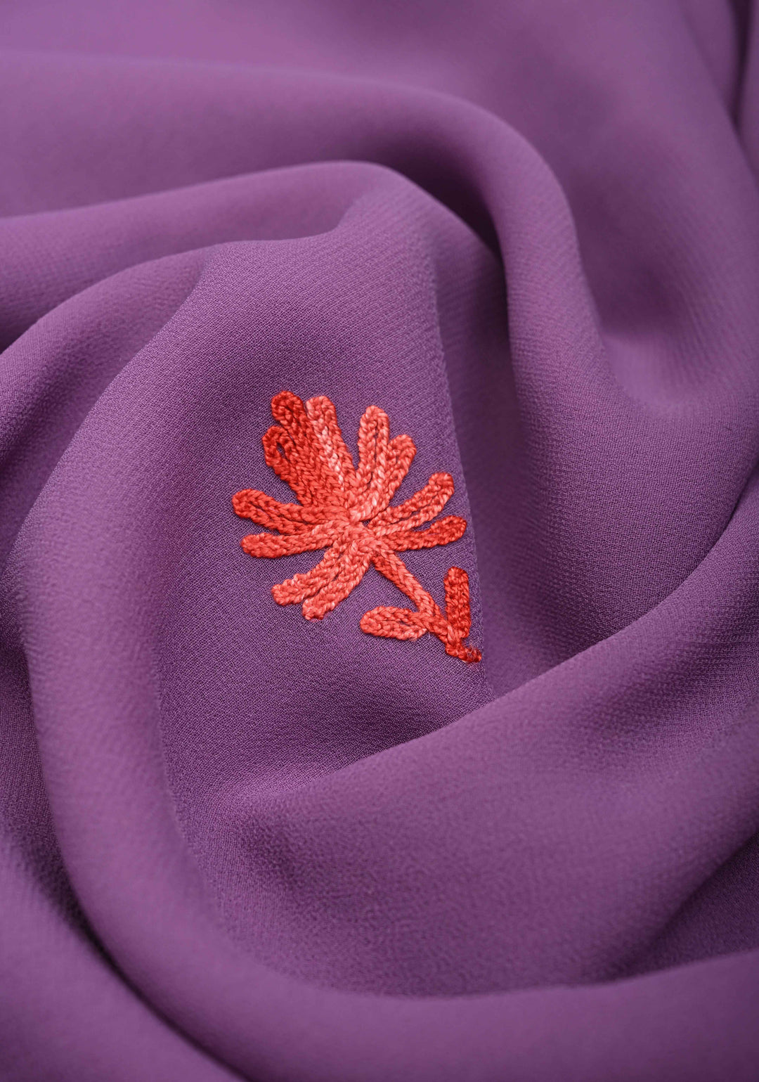 Dusty Purple Kashmiri Aari Georgette Saree with Floral Embroidery