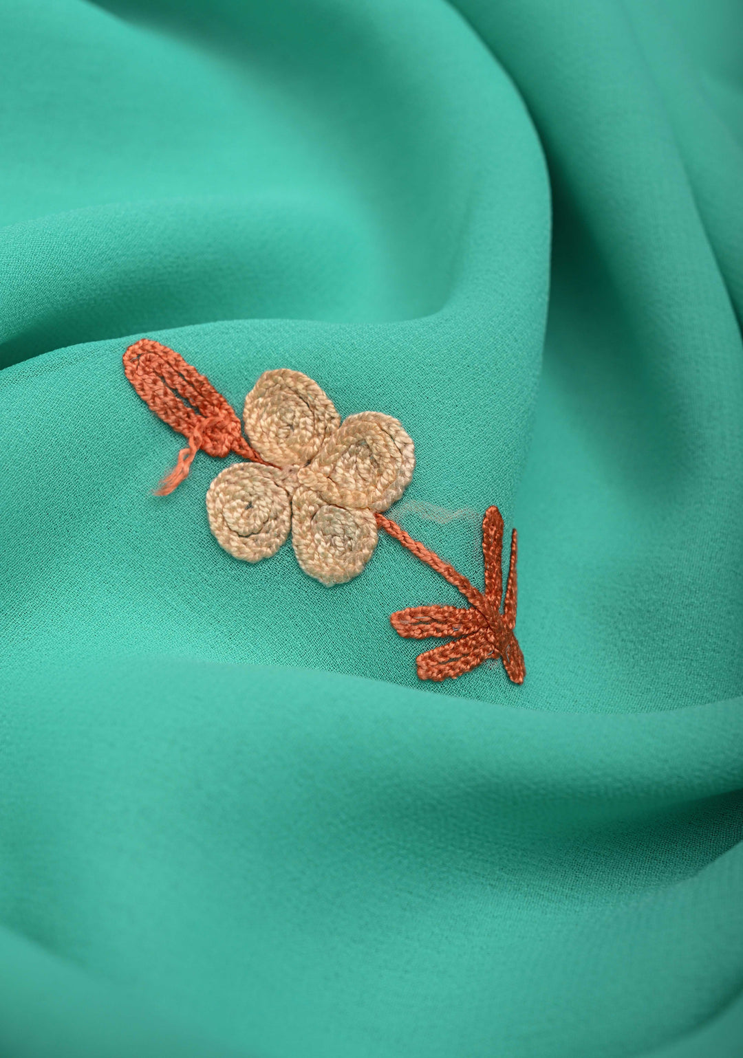 Spring green Kashmiri Aari Georgette Saree with Floral Embroidery