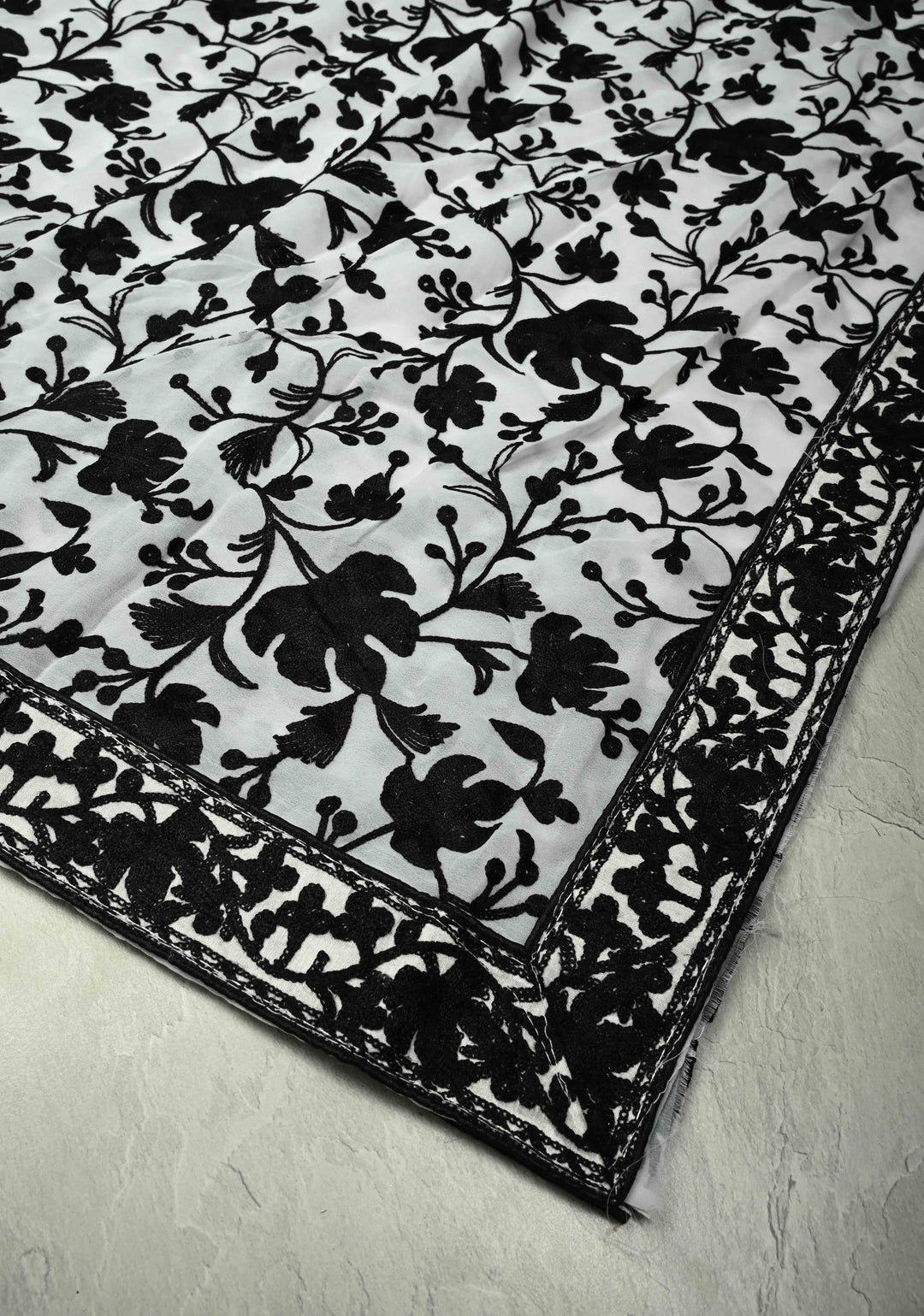 Half Jaal Kashmiri Aari  Floral Embroidered Saree in White Georgette