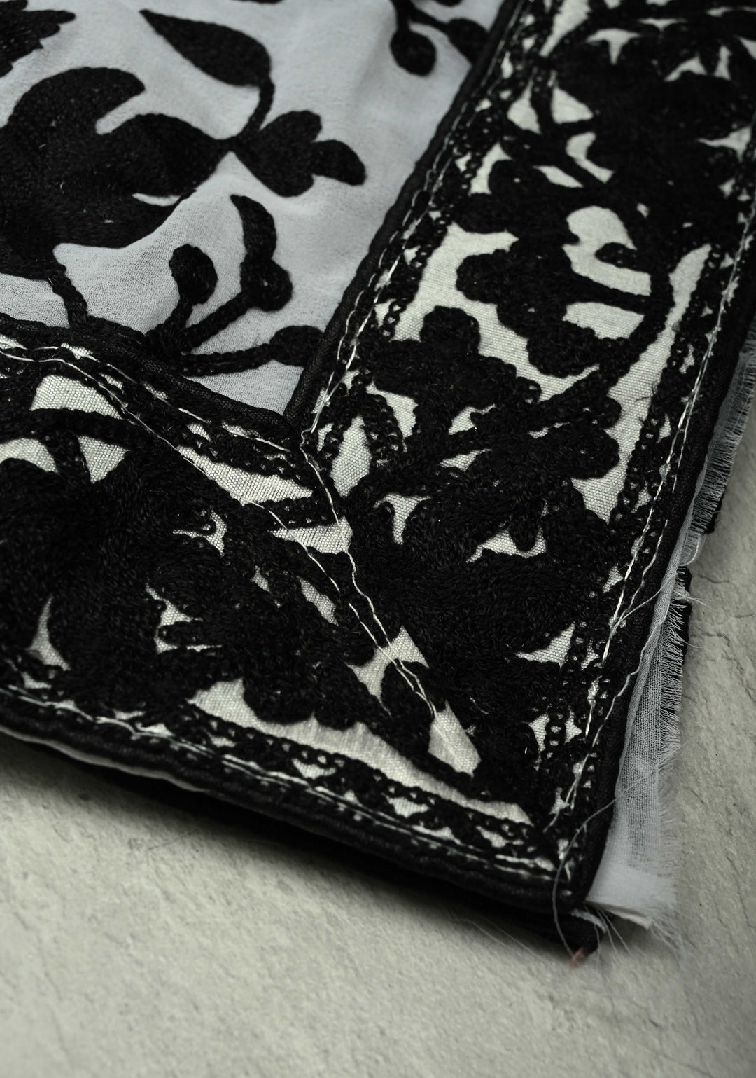 Half Jaal Kashmiri Aari  Floral Embroidered Saree in White Georgette