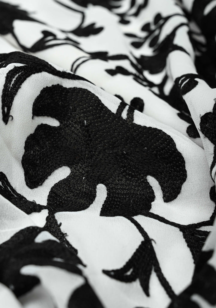 Half Jaal Kashmiri Aari  Floral Embroidered Saree in White Georgette