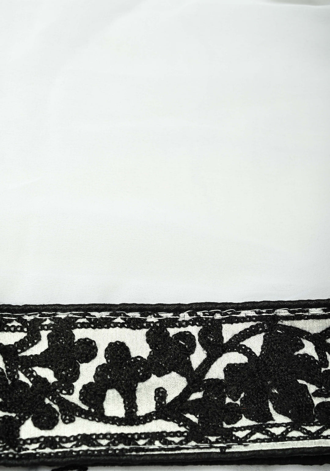 Half Jaal Kashmiri Aari  Floral Embroidered Saree in White Georgette