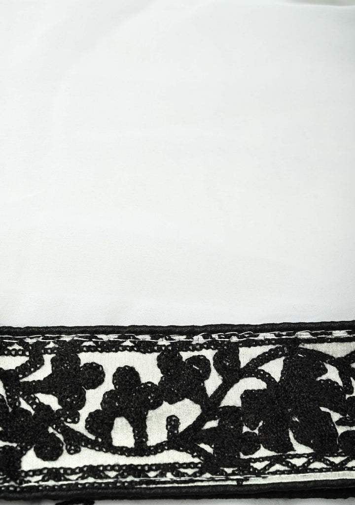 Half Jaal Kashmiri Aari  Floral Embroidered Saree in White Georgette