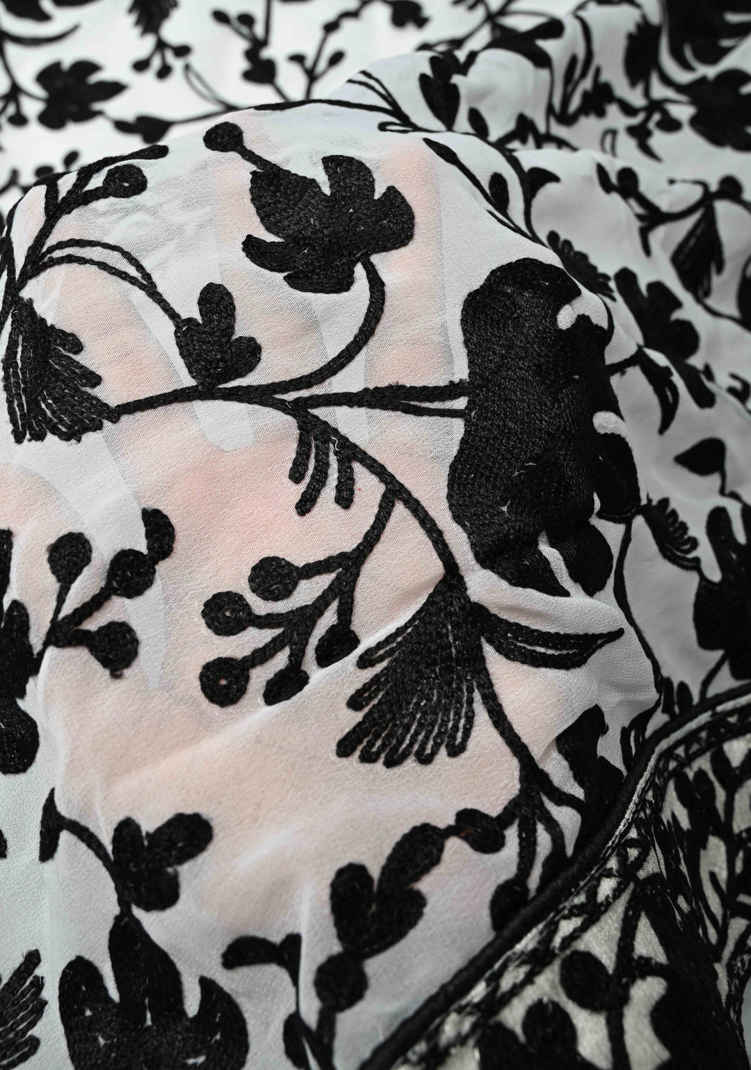 Half Jaal Kashmiri Aari  Floral Embroidered Saree in White Georgette