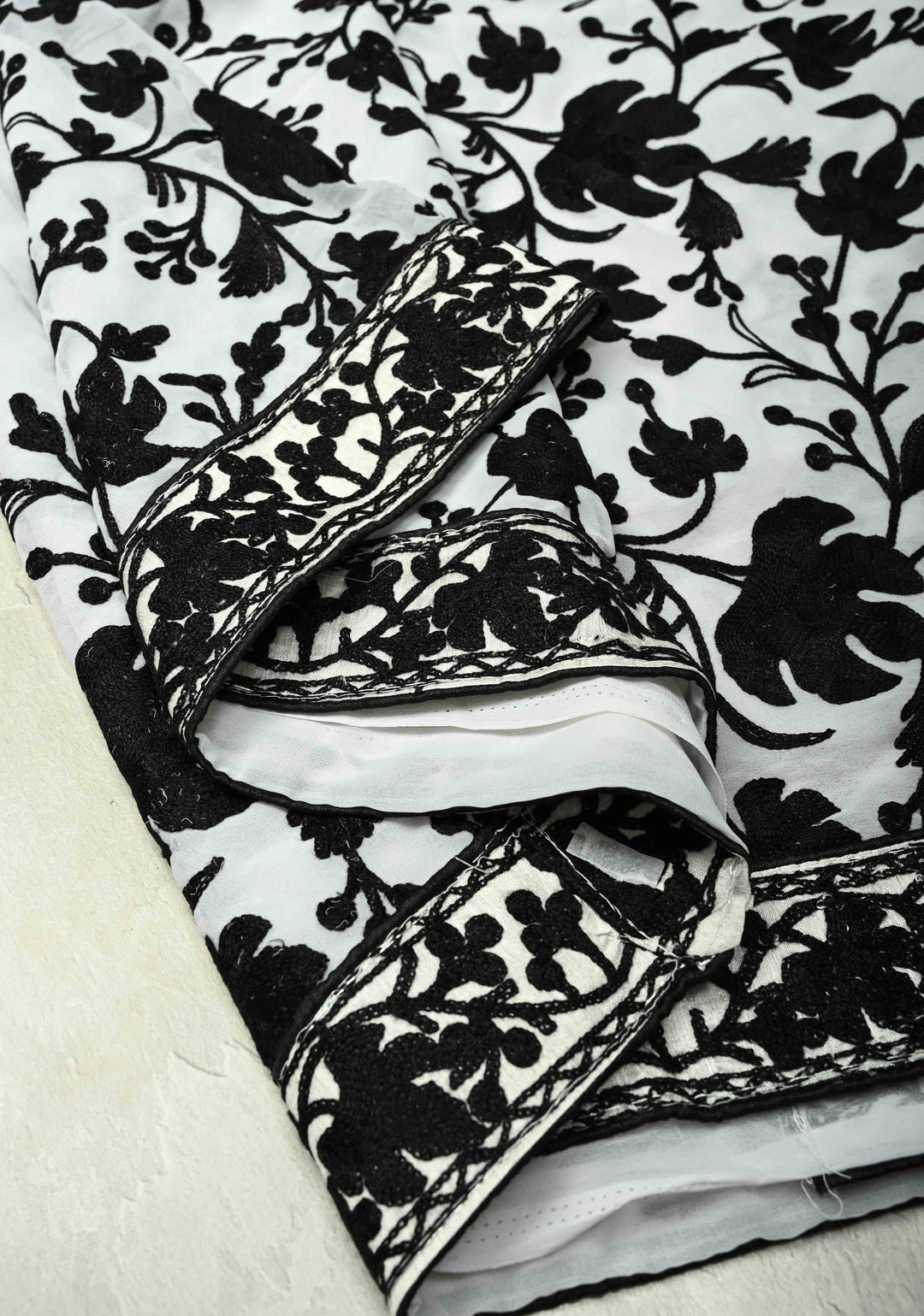 Half Jaal Kashmiri Aari  Floral Embroidered Saree in White Georgette