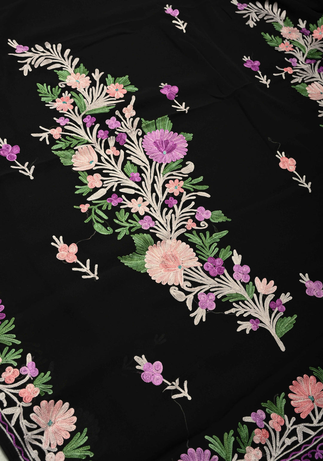 Black Kashmiri Aari Georgette Saree with Floral Embroidery | SHOBITAM