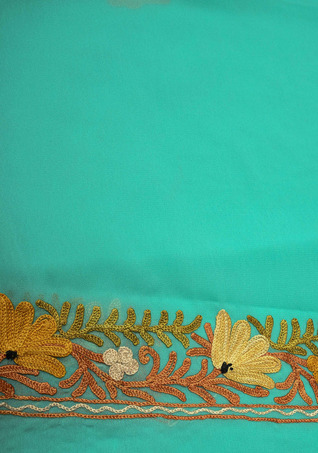 Spring Green Kashmiri Aari Georgette Saree with Floral Embroidery | SHOBITAM