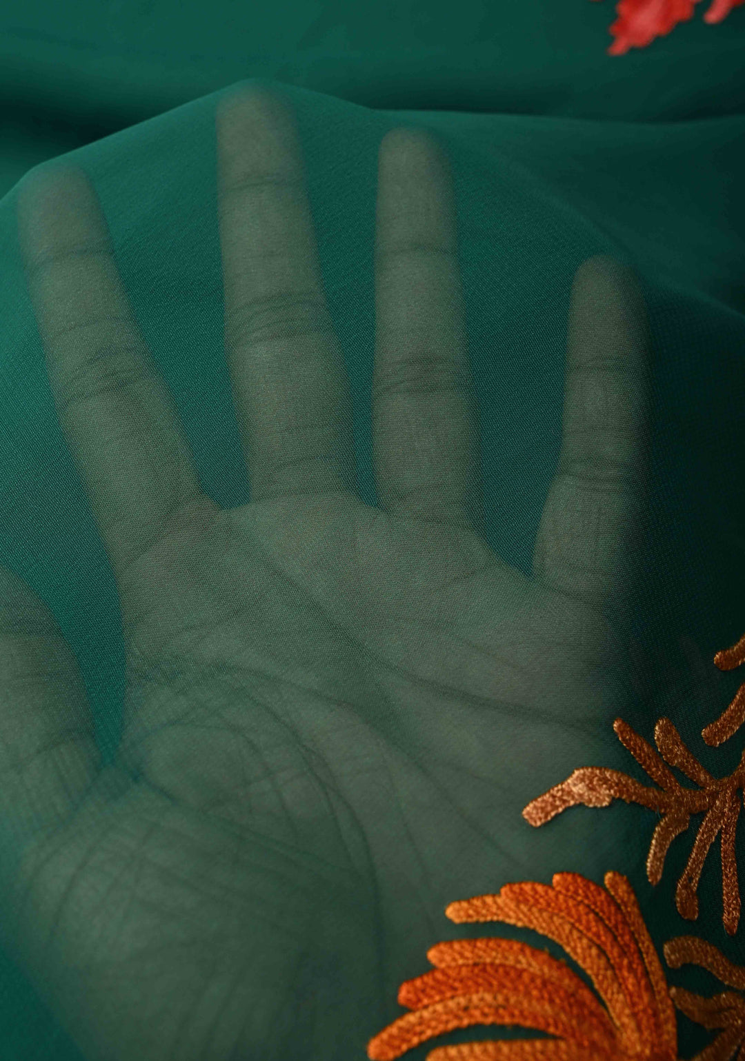 Forest Green Kashmiri Aari Georgette Saree with Floral Embroidery