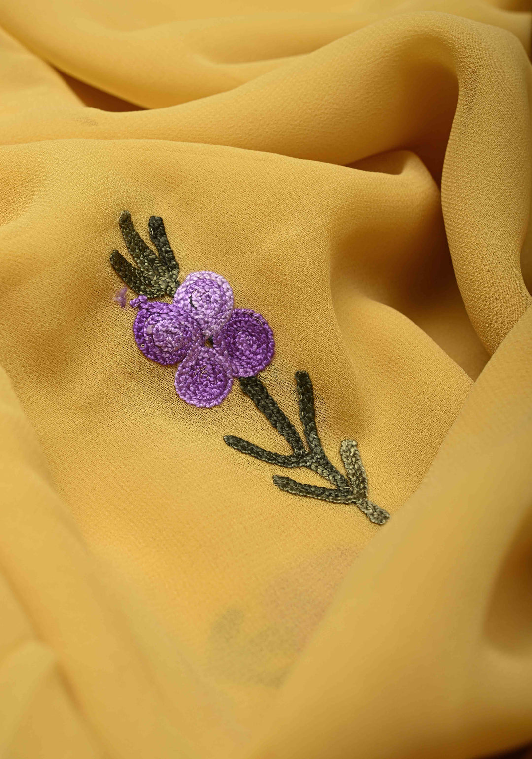 Yellow Kashmiri Aari Georgette Saree with Floral Embroidery | SHOBITAM
