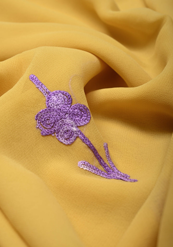 Yellow Kashmiri Aari Georgette Saree with Floral Embroidery