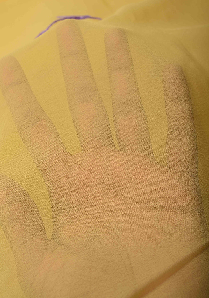 Yellow Kashmiri Aari Georgette Saree with Floral Embroidery