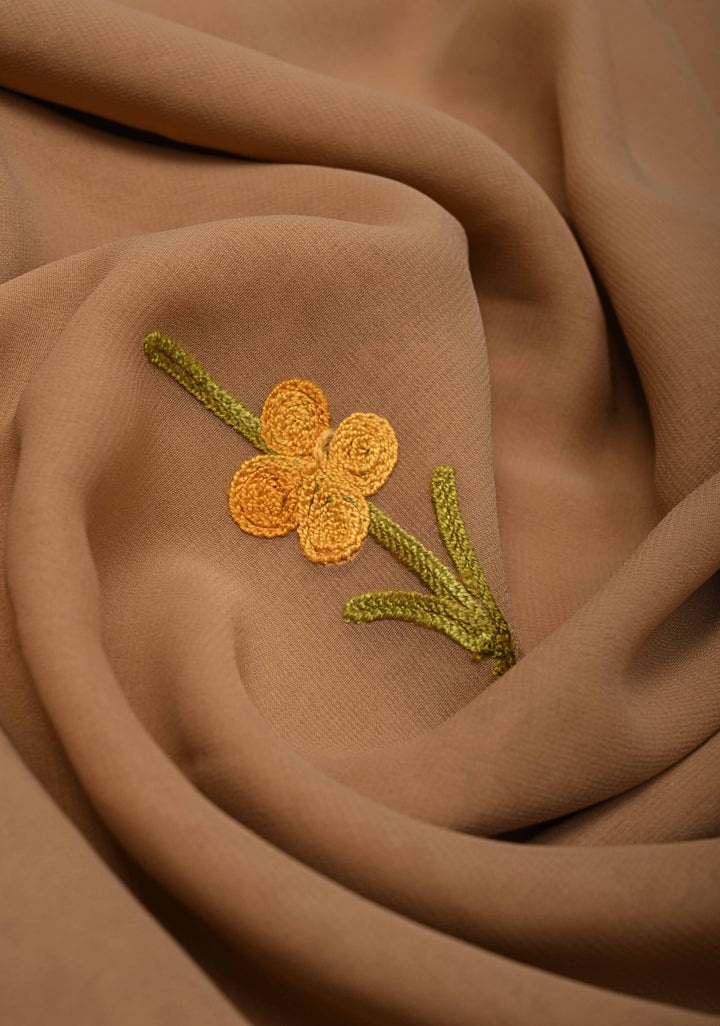Tuscan Tan Kashmiri Aari Georgette Saree with Floral Embroidery