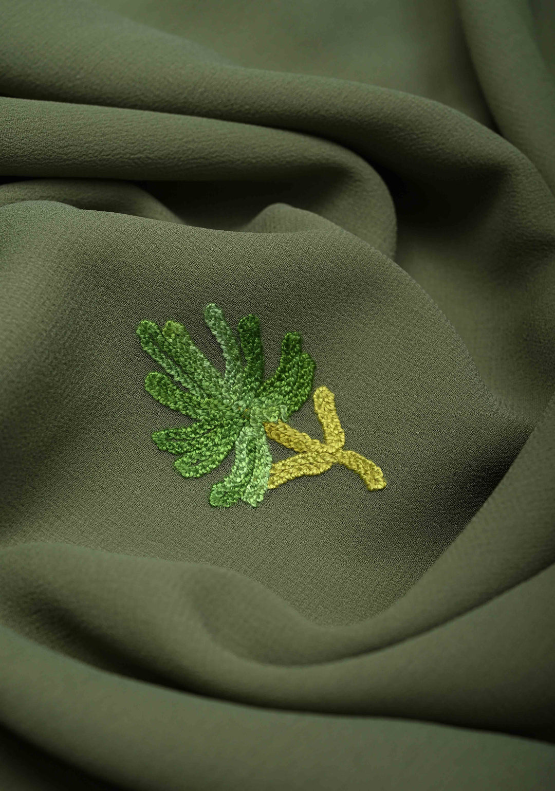 Cactus Green Kashmiri Aari Georgette Saree with Floral Embroidery