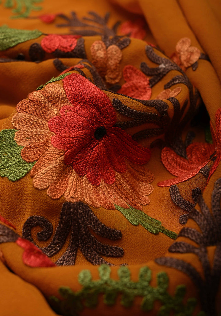 Purple Kashmiri Aari Georgette Saree with Floral Embroidery (Copy)