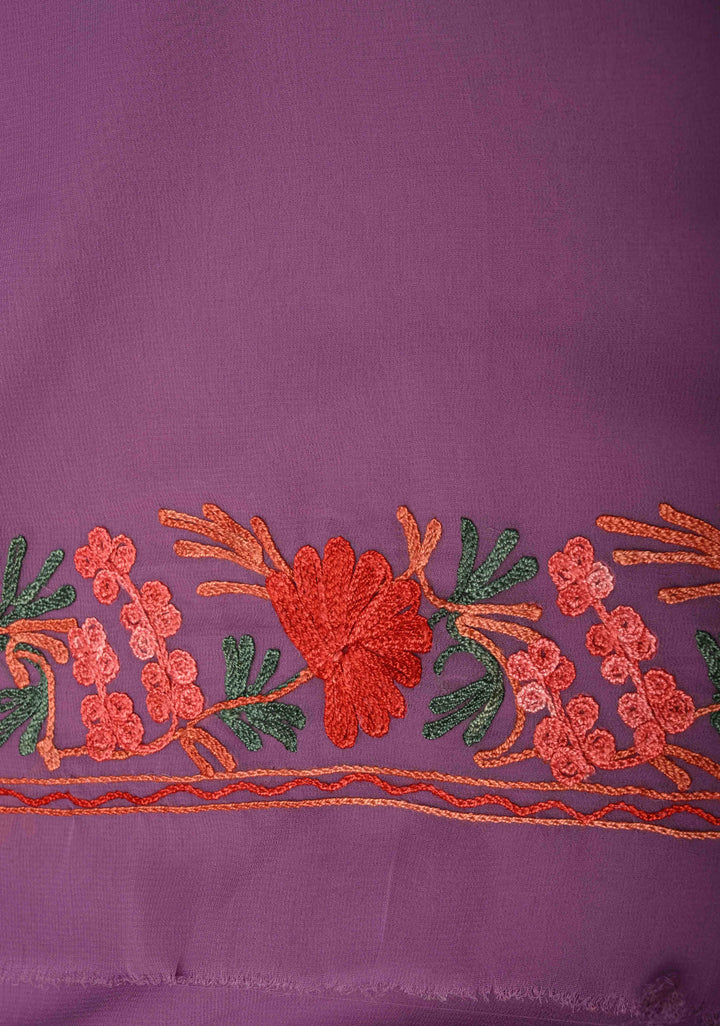 Purple Kashmiri Aari Georgette Saree with Floral Embroidery