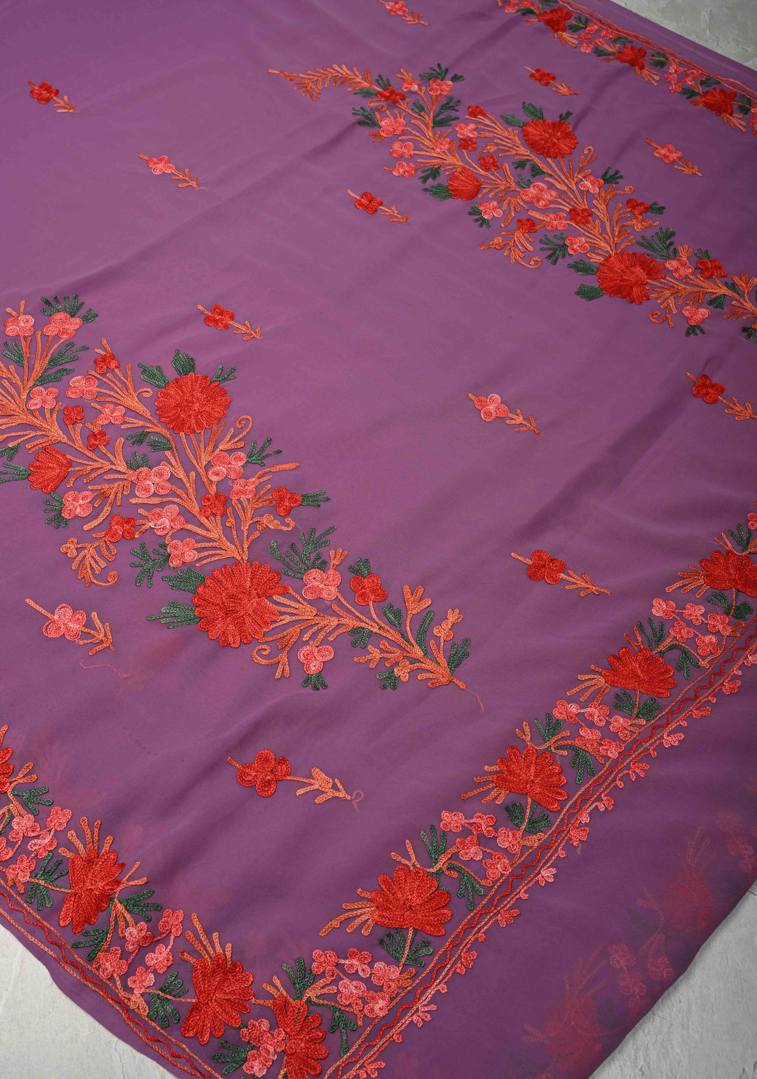 Purple Kashmiri Aari Georgette Saree with Floral Embroidery