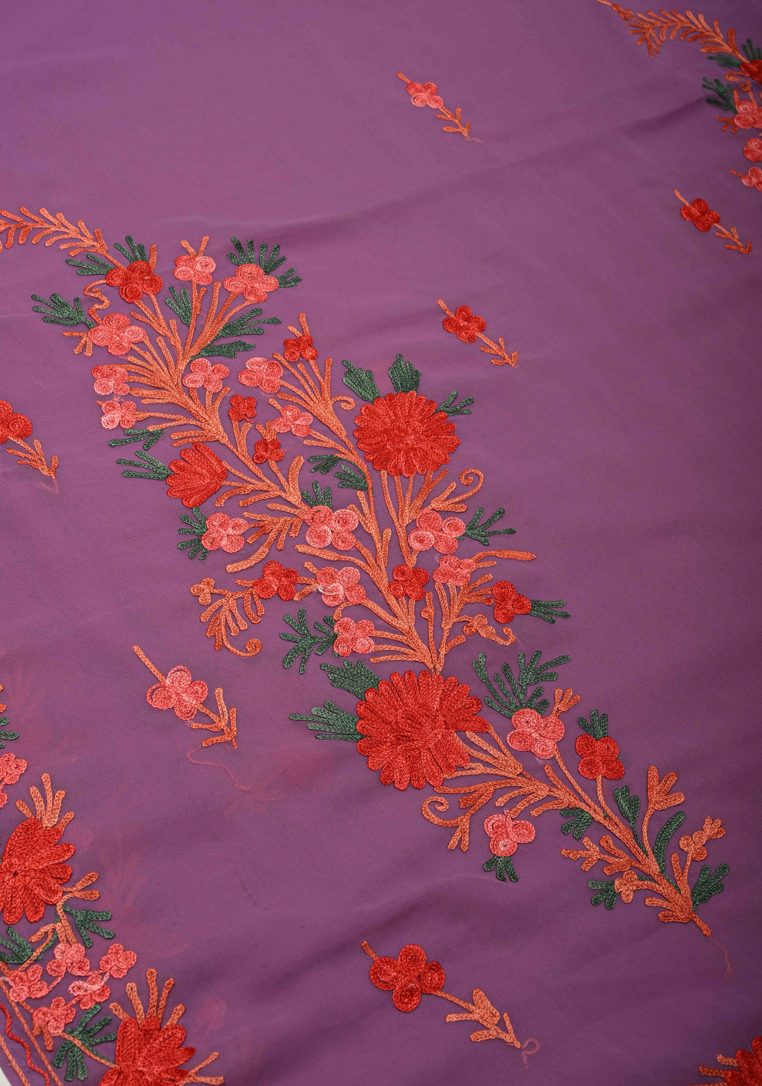 Purple Kashmiri Aari Georgette Saree with Floral Embroidery