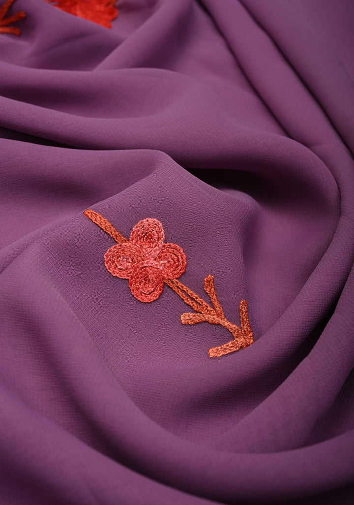 Purple Kashmiri Aari Georgette Saree with Floral Embroidery