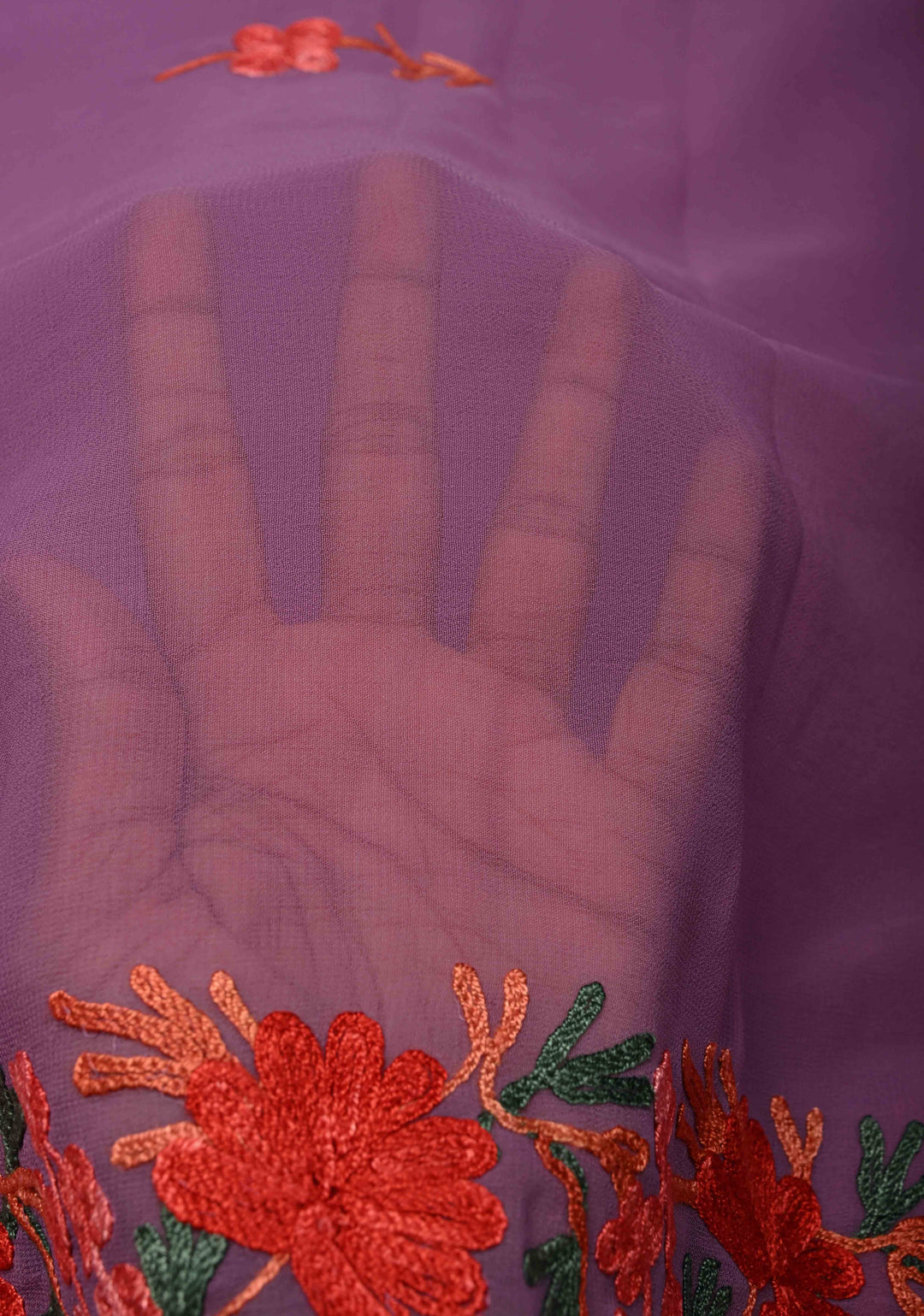 Purple Kashmiri Aari Georgette Saree with Floral Embroidery