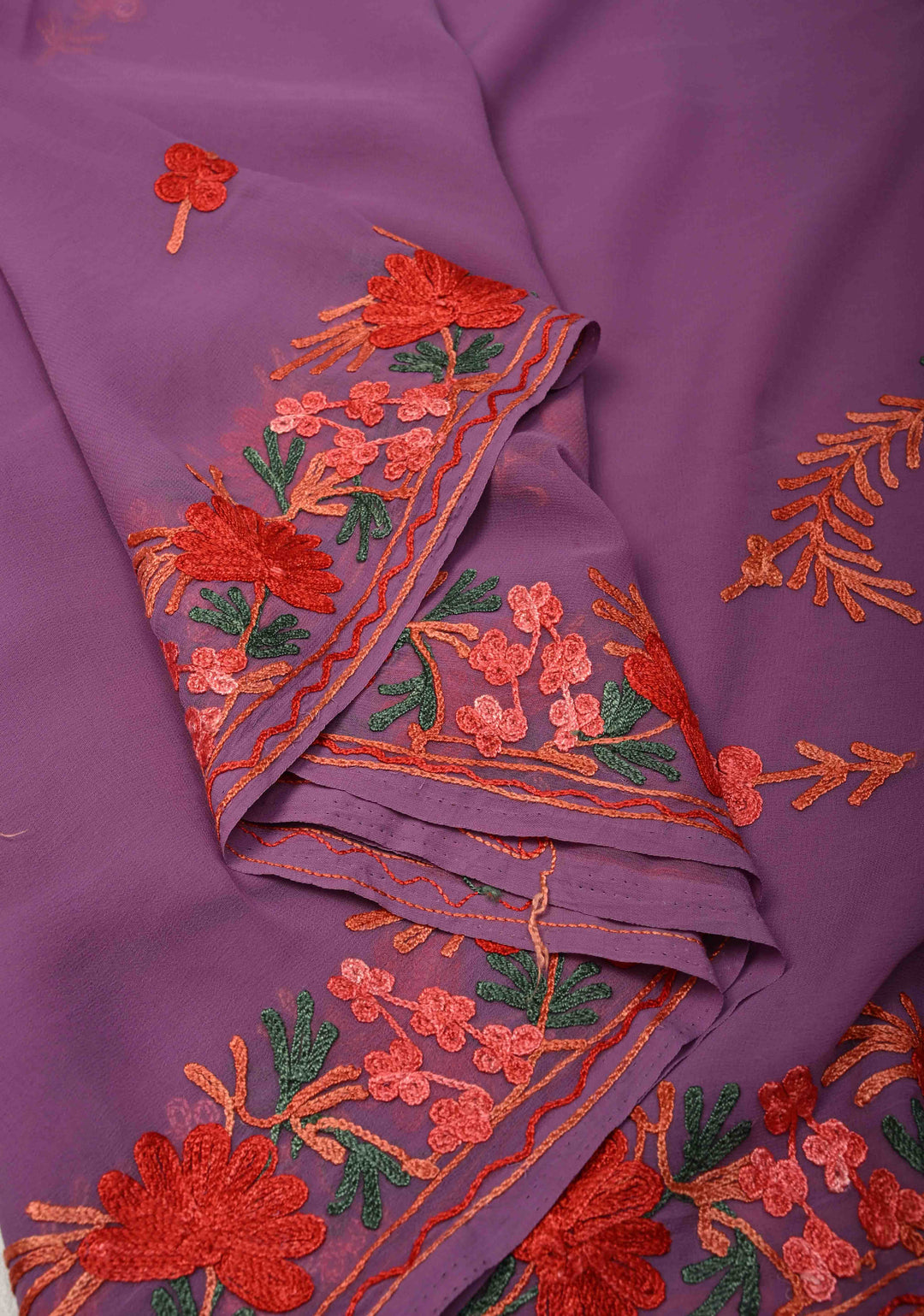 Purple Kashmiri Aari Georgette Saree with Floral Embroidery