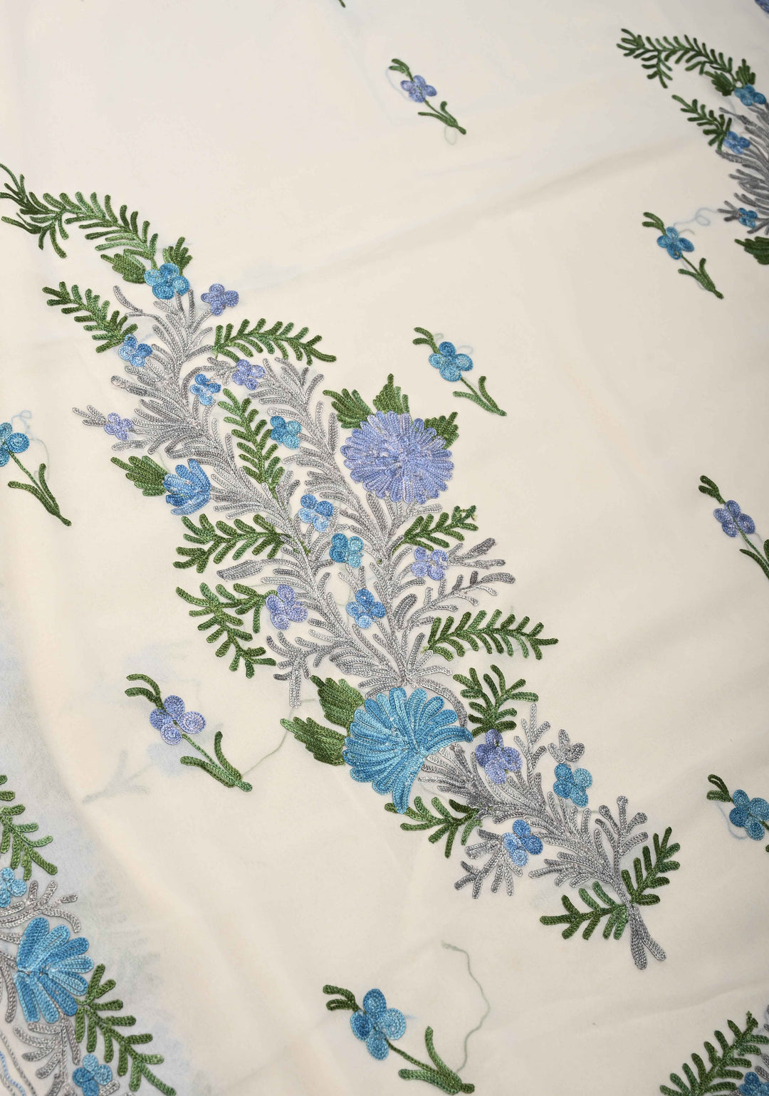 Ivory Kashmiri Aari Georgette Saree with Floral Embroidery
