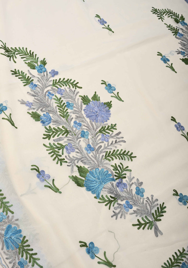 Ivory Kashmiri Aari Georgette Saree with Floral Embroidery