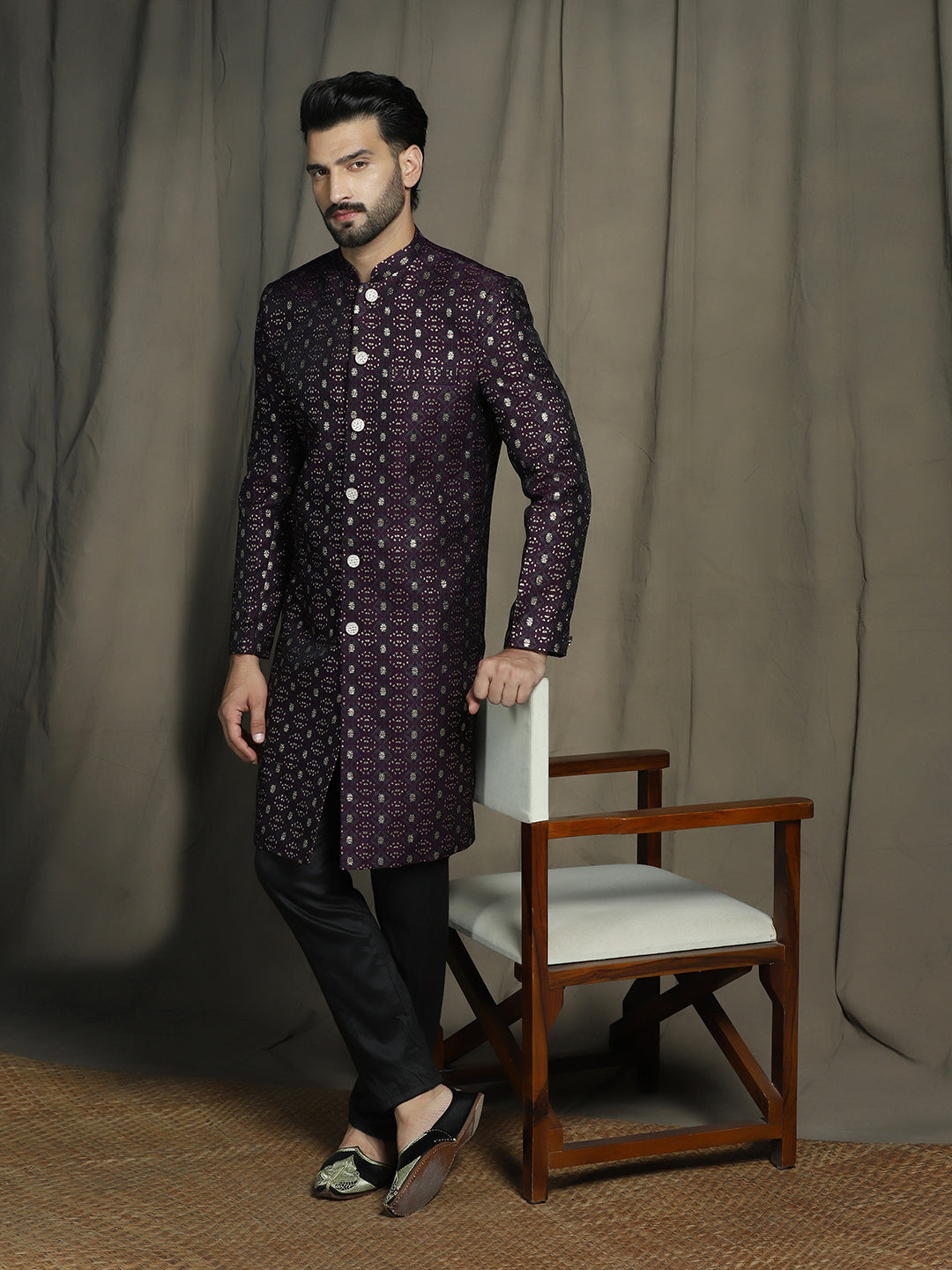 Virasat Jacquard Sherwani with Pajama Set for Men | SHOBITAM