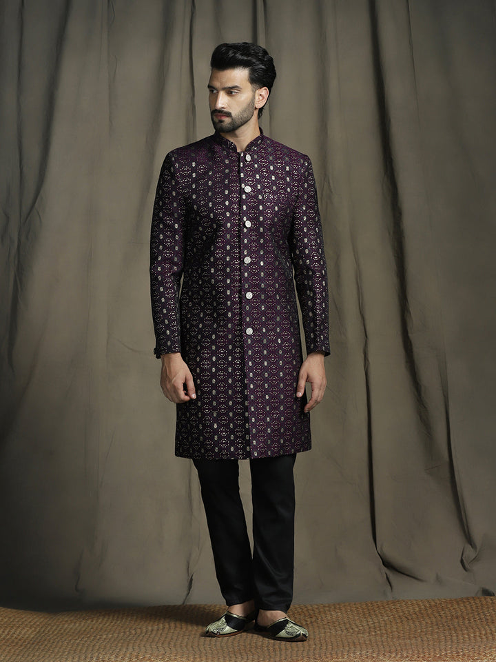 Virasat Jacquard Sherwani with Pajama Set for Men | SHOBITAM