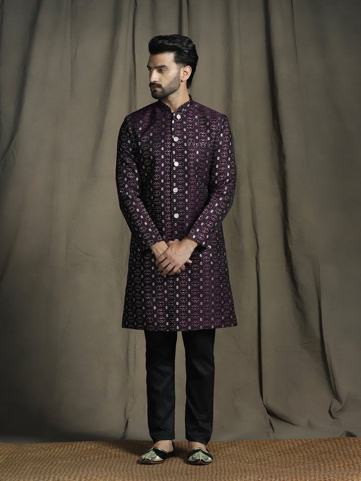 Virasat Jacquard Sherwani with Pajama Set for Men | SHOBITAM