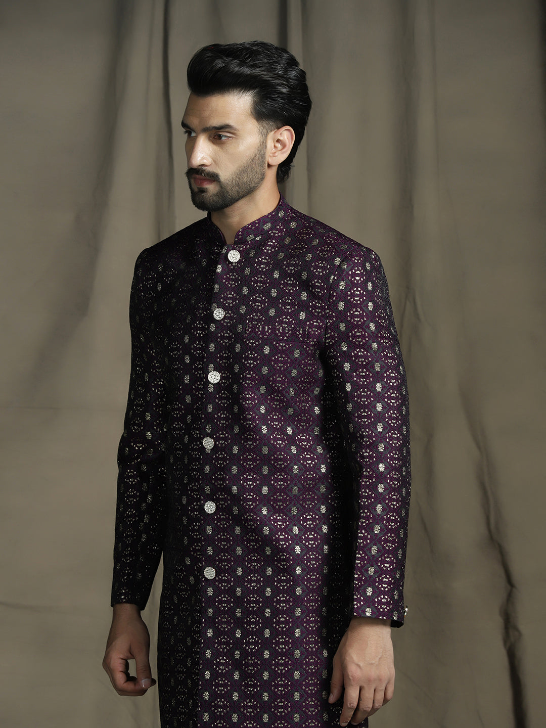 Virasat Jacquard Sherwani with Pajama Set for Men | SHOBITAM