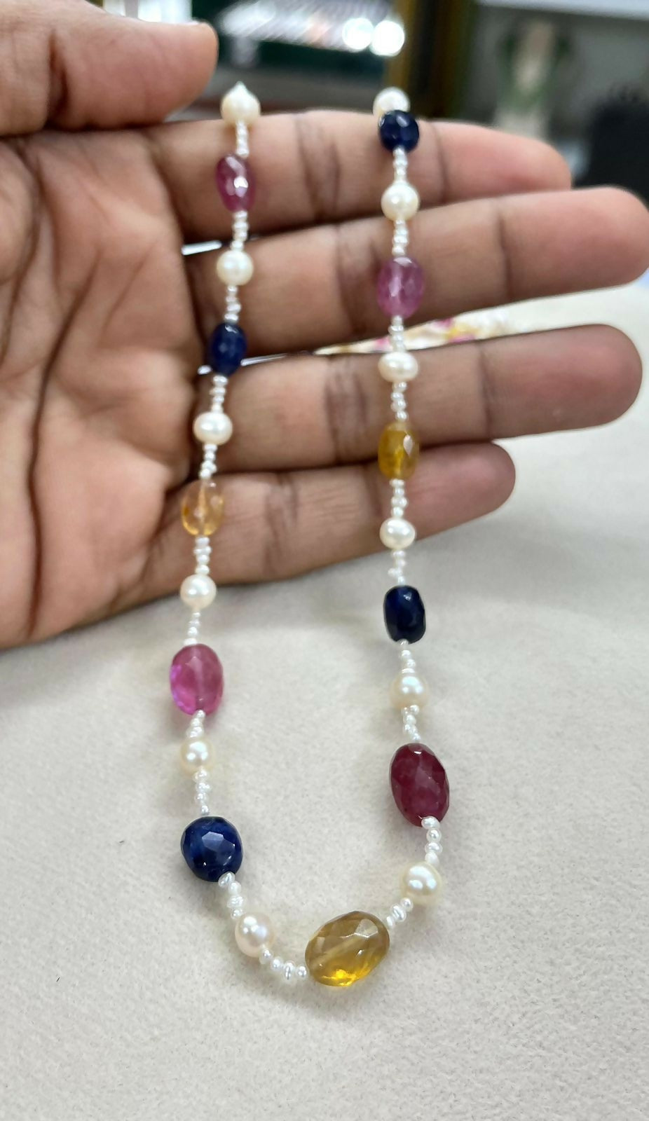 Navratna-Multi-Sapphire, Ruby, and Pearl Mala Necklace | SHOBITAM