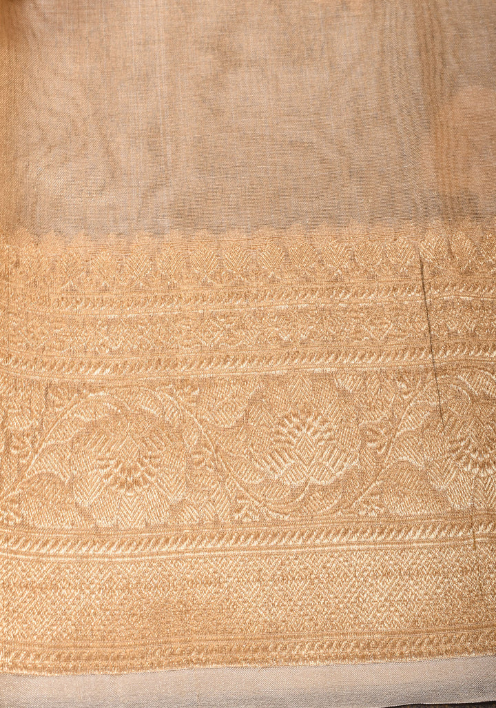 Stunning Golden Tissue Pure Silk Banarasi Saree with Sona Rupa Damask Motifs and Gold Zari Border | SILK MARK CERTIFIED