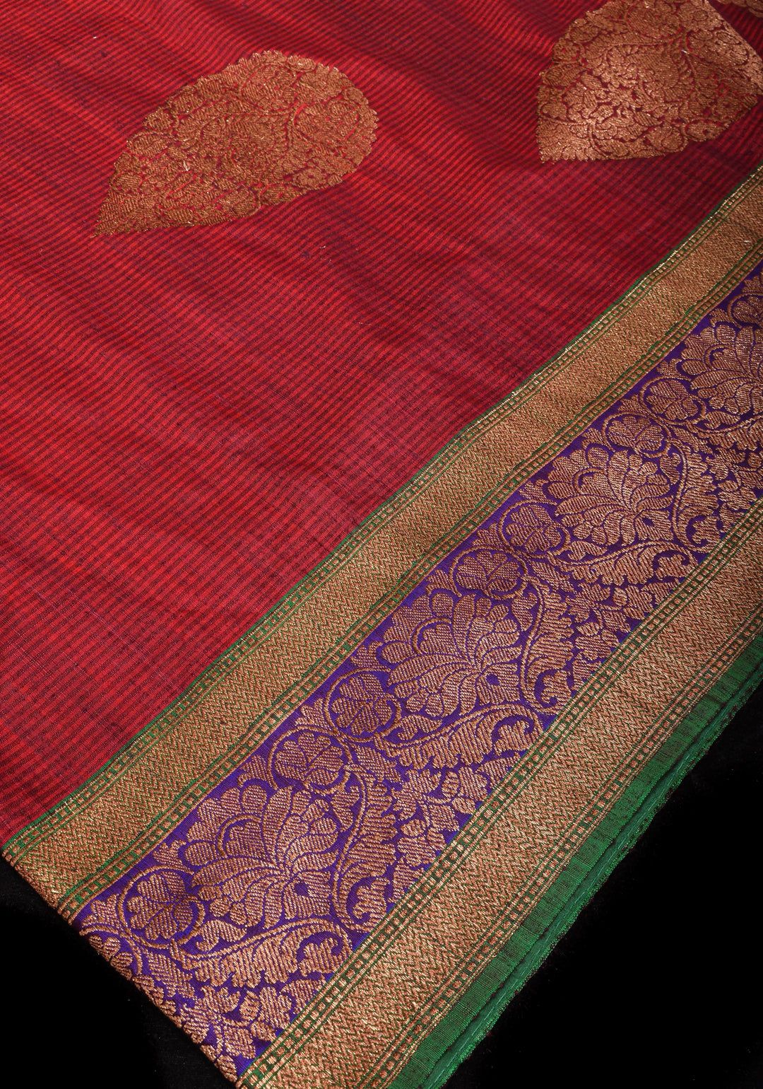 Dupion Banarasi Silk Saree in Maroon with Damask Motifs and Two Tone Border | SILK MARK CERTIFIED
