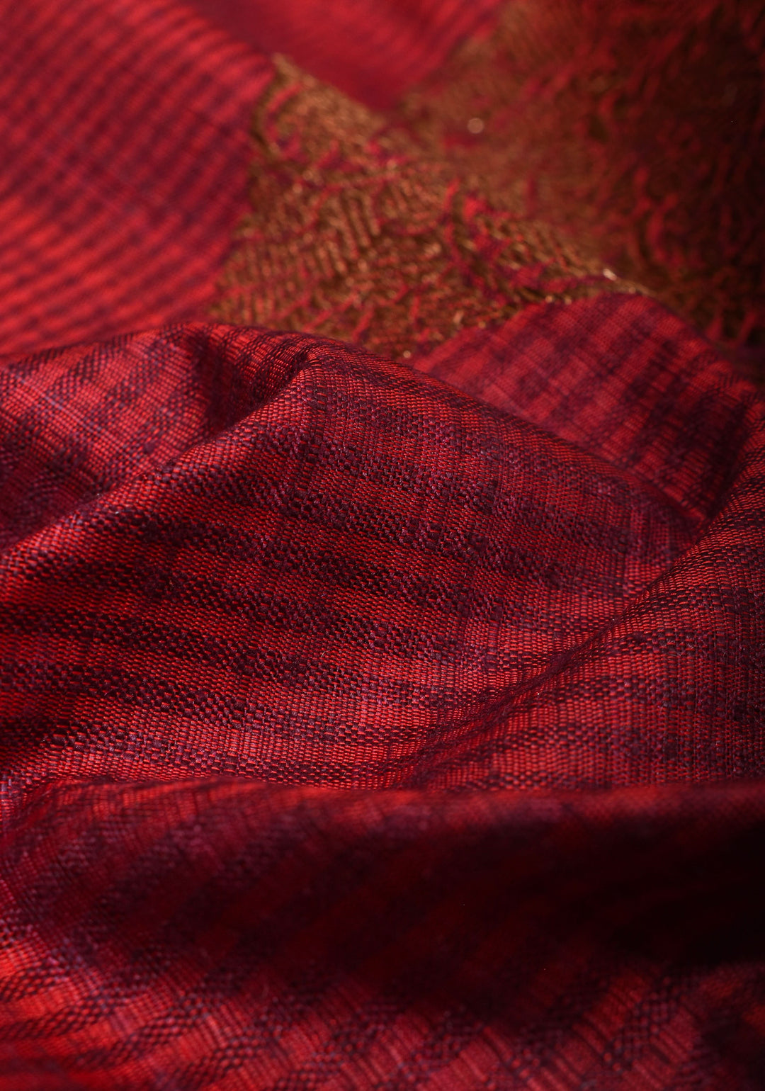 Dupion Banarasi Silk Saree in Maroon with Damask Motifs and Two Tone Border | SILK MARK CERTIFIED