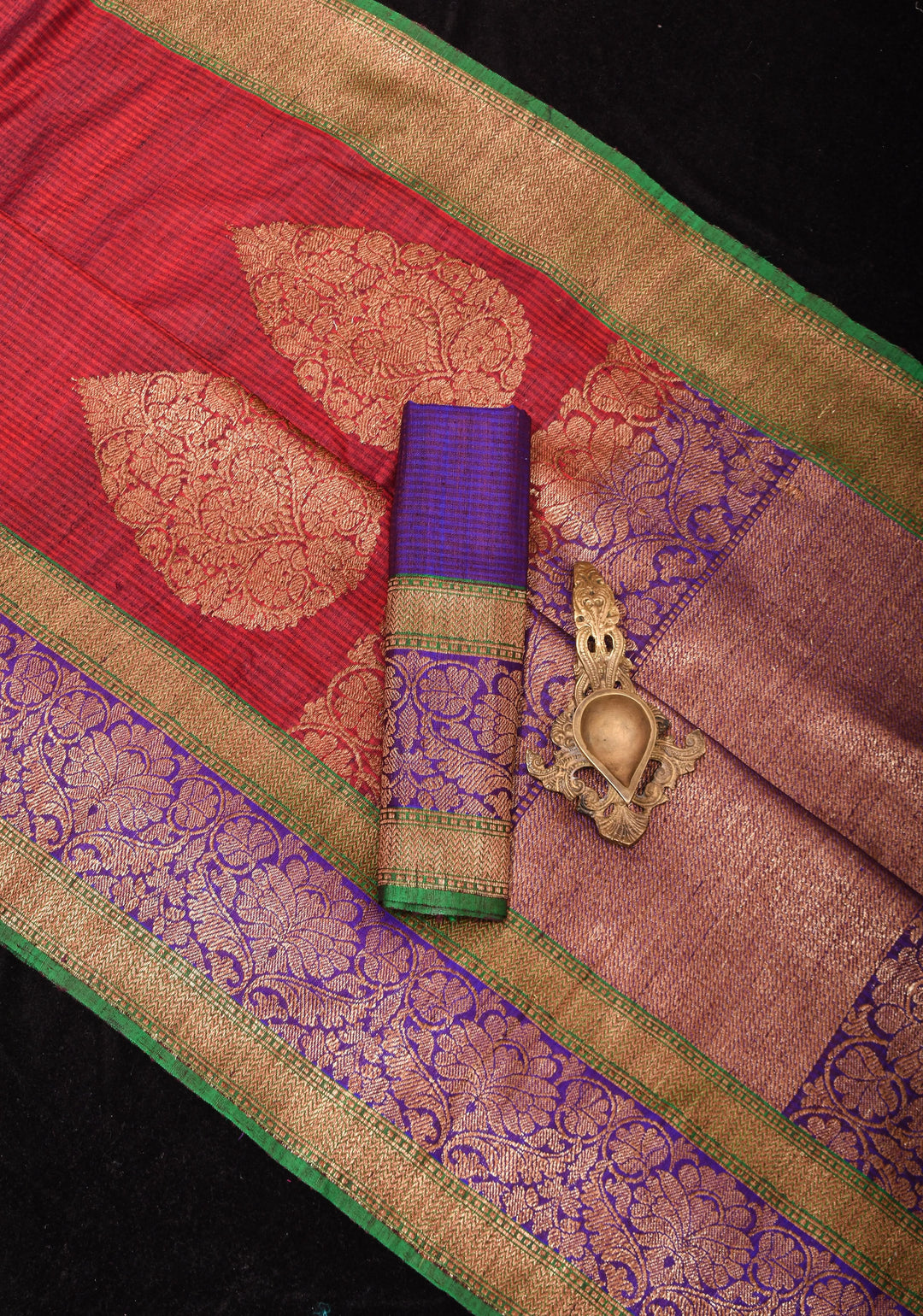 Dupion Banarasi Silk Saree in Maroon with Damask Motifs and Two Tone Border | SILK MARK CERTIFIED