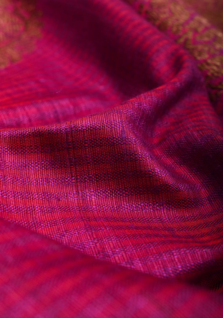 Stunning Pink Dual tone Dupion Banarasi Silk Saree with large Antique zari motifs and Two Tone Border  | SILK MARK CERTIFIED