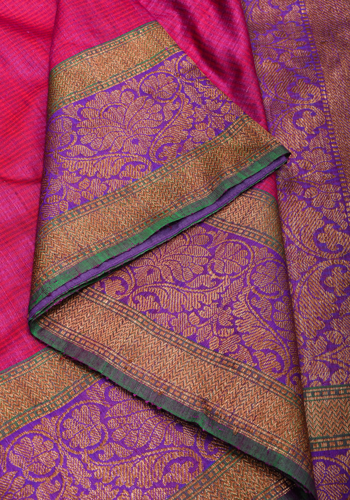 Stunning Pink Dual tone Dupion Banarasi Silk Saree with large Antique zari motifs and Two Tone Border  | SILK MARK CERTIFIED