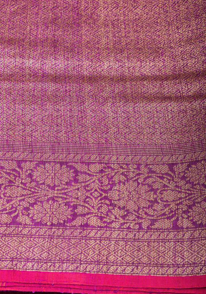 Banarasi Dupion Silk Saree with Unique Dotted Trellis Pattern in Antique zari on purple | SILK MARK CERTIFIED