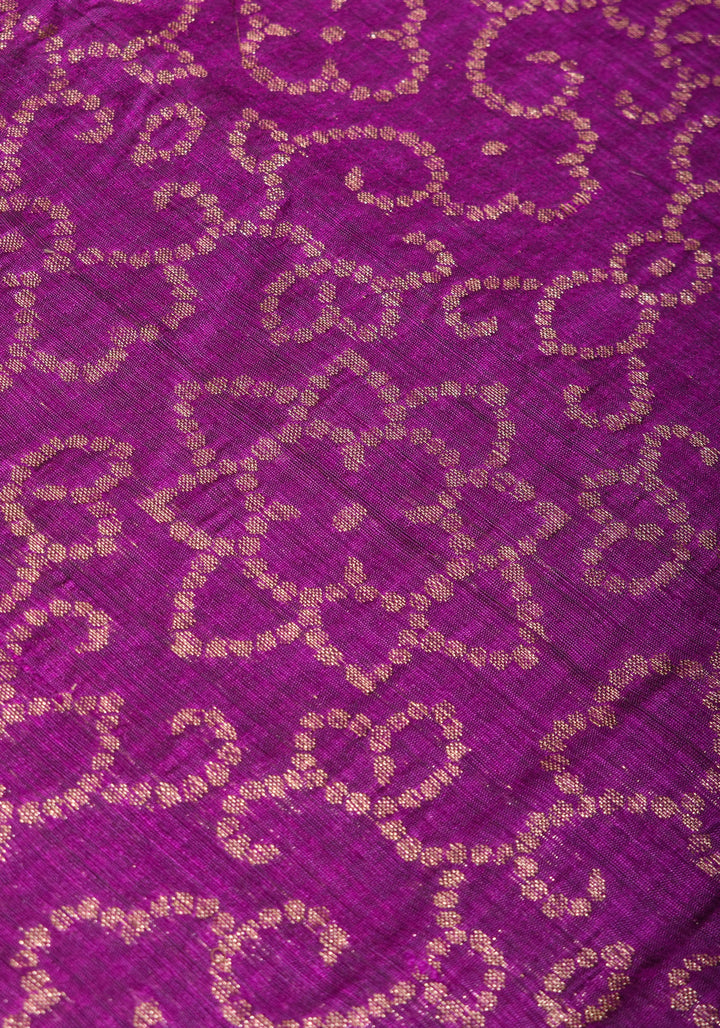 Banarasi Dupion Silk Saree with Unique Dotted Trellis Pattern in Antique zari on purple | SILK MARK CERTIFIED