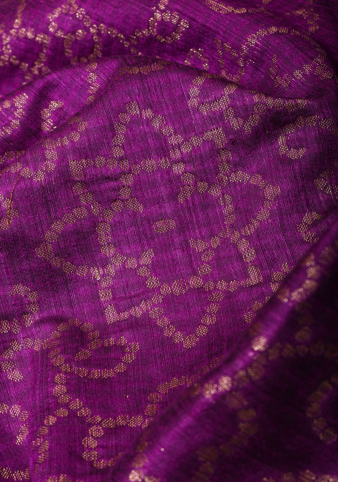 Banarasi Dupion Silk Saree with Unique Dotted Trellis Pattern in Antique zari on purple | SILK MARK CERTIFIED