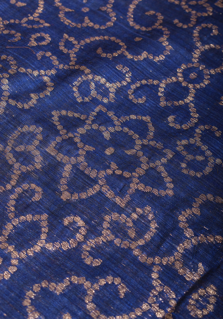 Authentic Banarasi Trellis pattern Pure Dupion Silk saree in Midnight Blue | SILK MARK CERTIFIED