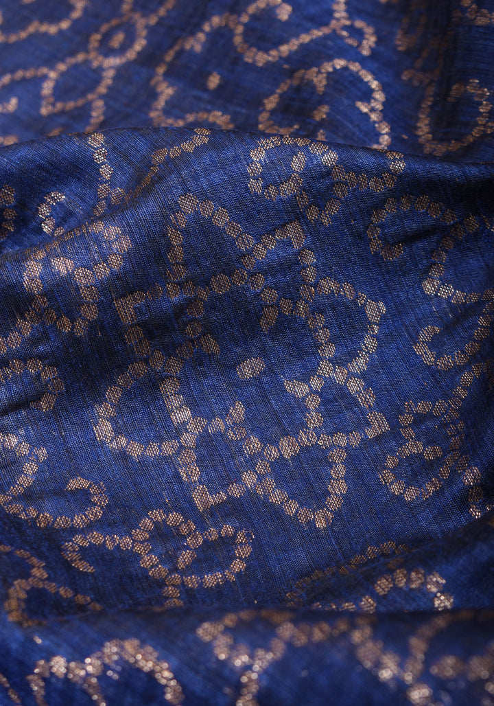 Authentic Banarasi Trellis pattern Pure Dupion Silk saree in Midnight Blue | SILK MARK CERTIFIED
