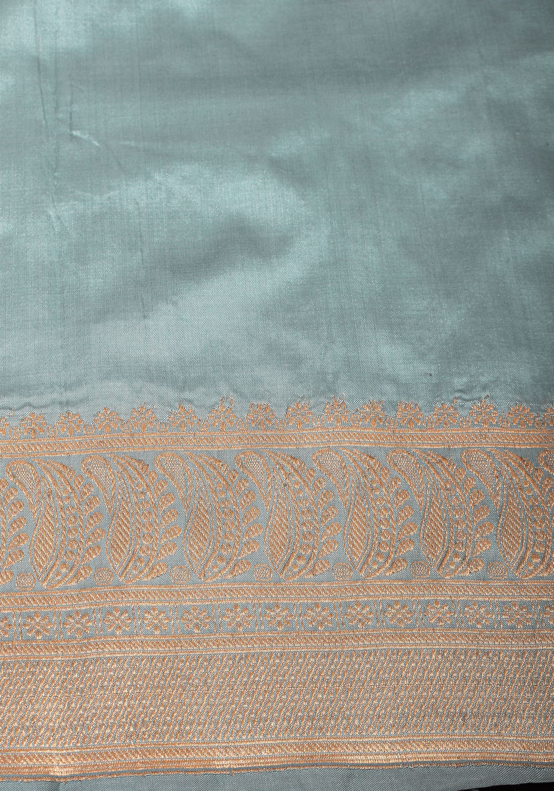 Powder Blue Half and Half  Banarasi Katan Silk Saree with Zari Butts and Chevron Pattern and Zari Border | SILK MARK CERTIFIED